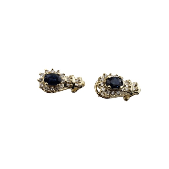 Vintage 14 Karat Yellow Gold Natural Sapphire and Diamond Earrings #13238 - Picture 2 of 8